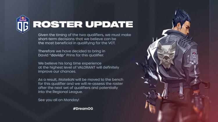 Davidp replaces MateliaN in OG