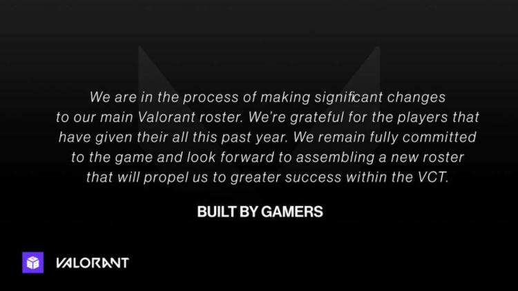 Built By Gamers parts ways with VALORANT roster