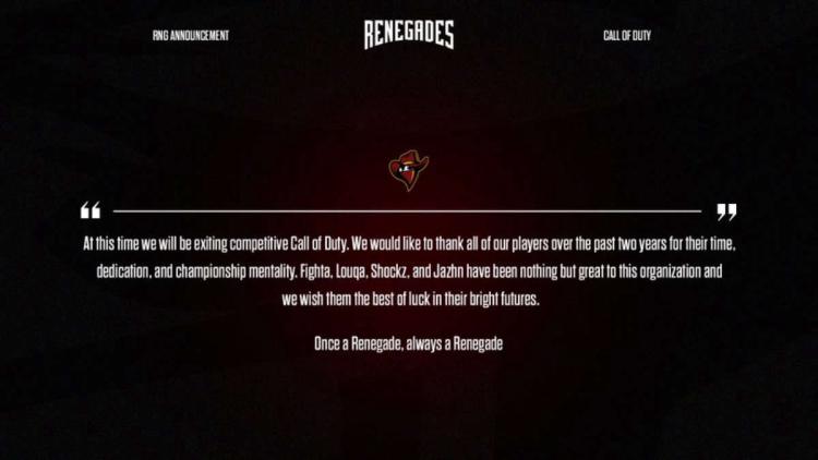 Renegades closes Call of Duty division