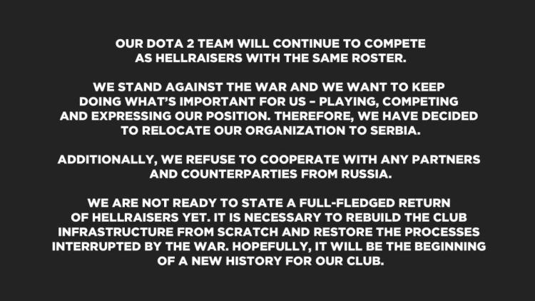 HellRaisers announced their return to Dota 2