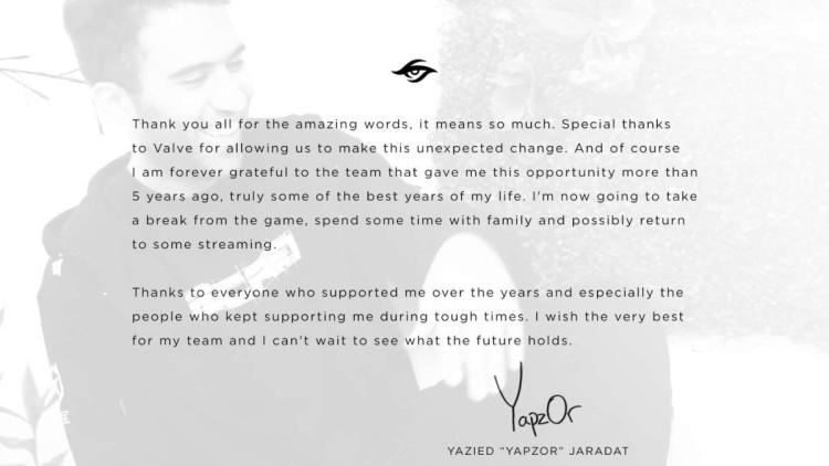 YapzOr commented on his departure from the starting lineup