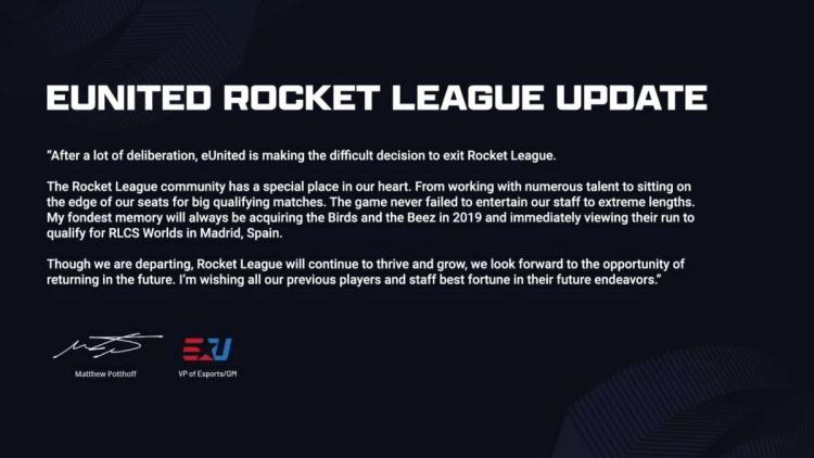 EUnited relieved of duties of three members of the Rocket League roster