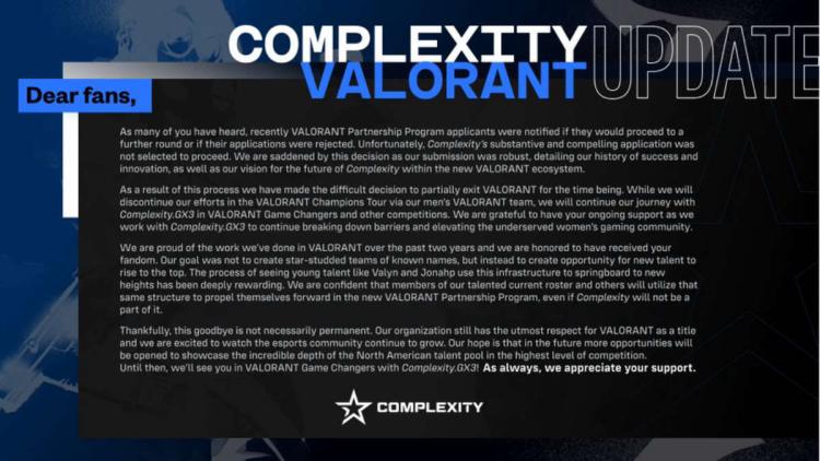 Complexity Gaming closes the male VALORANT roster