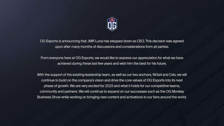 JMR Luna steps down as CEO of OG