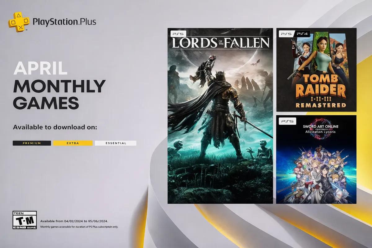 PlayStation Plus April 2026 Games Revealed - Lords of the Fallen, Sword Art Online, and Tomb Raider Remastered