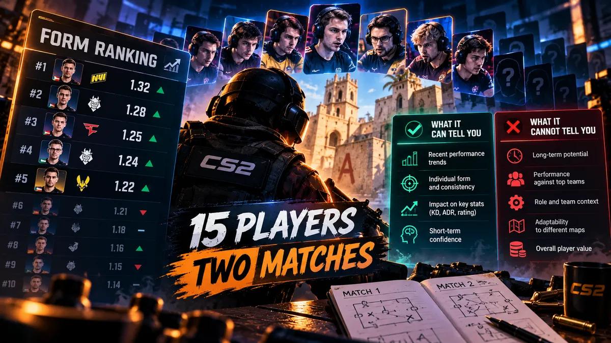 Fifteen players, two matches: what a CS2 form ranking can and cannot tell you
