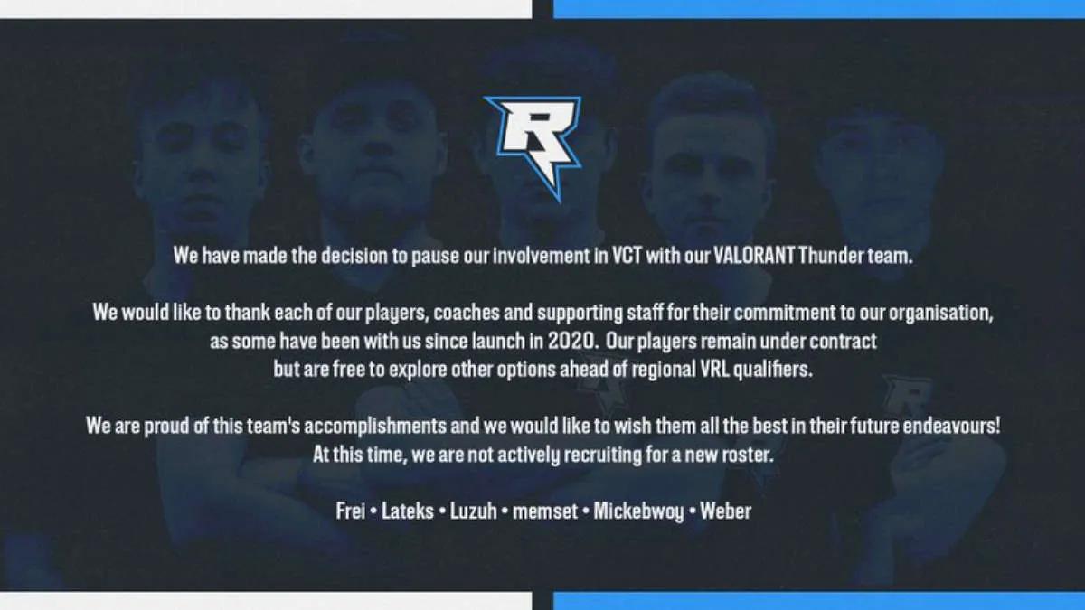 Rix.GG parts ways with VALORANT roster