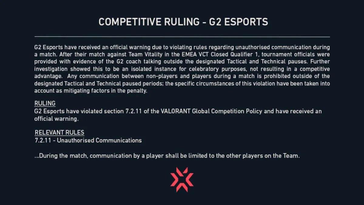 Riot Games issued a warning to G2 Esports and Movistar Riders