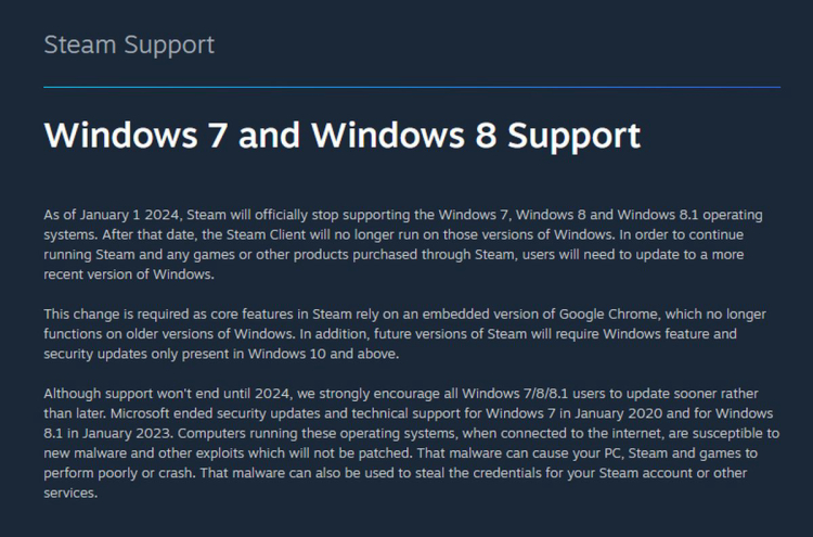 Steam's Countdown: Windows 7 and 8 Users Face Imminent Deadline for System Upgrade as End-of-Support Looms 1