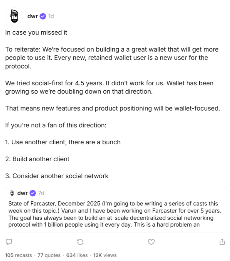 Changes in Farcaster: From Social Network to Wallet Focus 1
